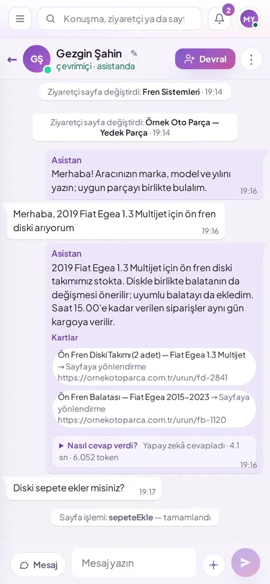 Representative dashboard on mobile: chat screen