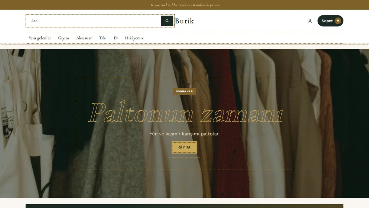 Terzi teması (butik) ana sayfası